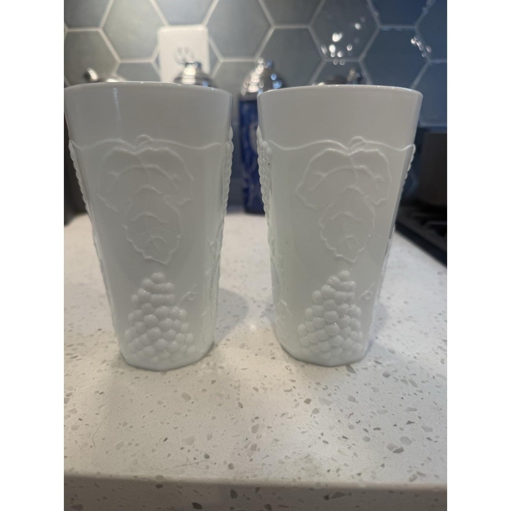 Indiana Colony Harvest Grape Milk Glass 5 3/4" Tumbler SET OF 2
